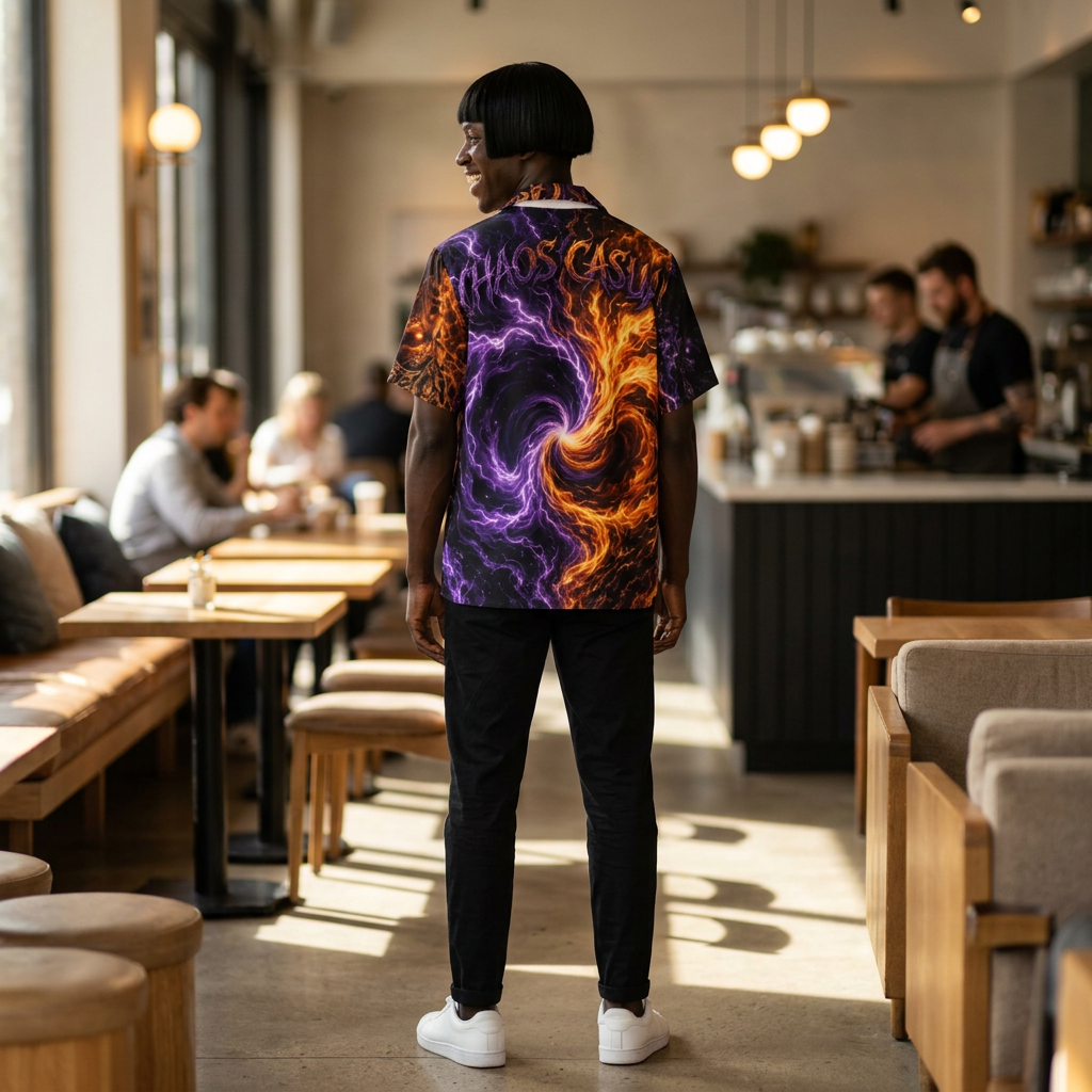 Hawaiian Shirt — Purple & Orange Chaos Swirl Camp Shirt