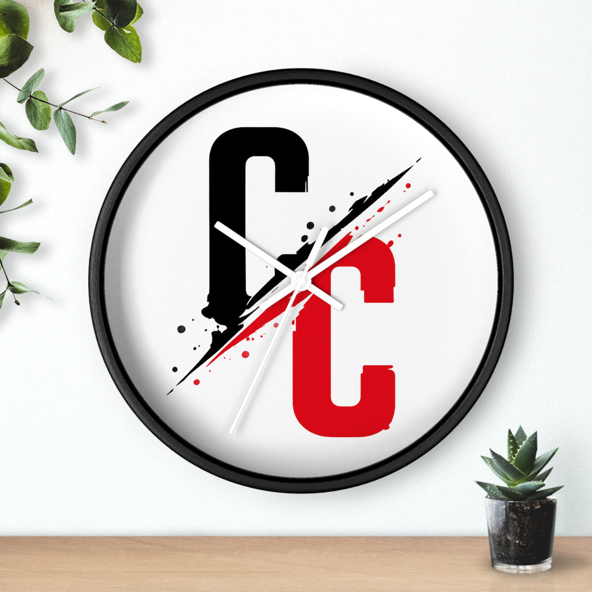 CC Split-Strike Wall Clock — Modern Black & Red Graphic Timepiece
