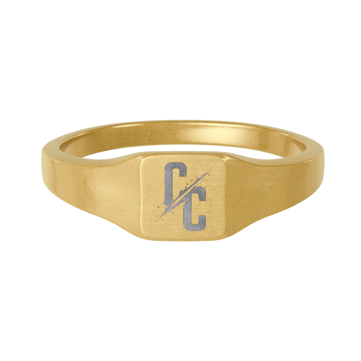 Gold Stainless Steel Square Signet Ring — Custom Engraved Initials