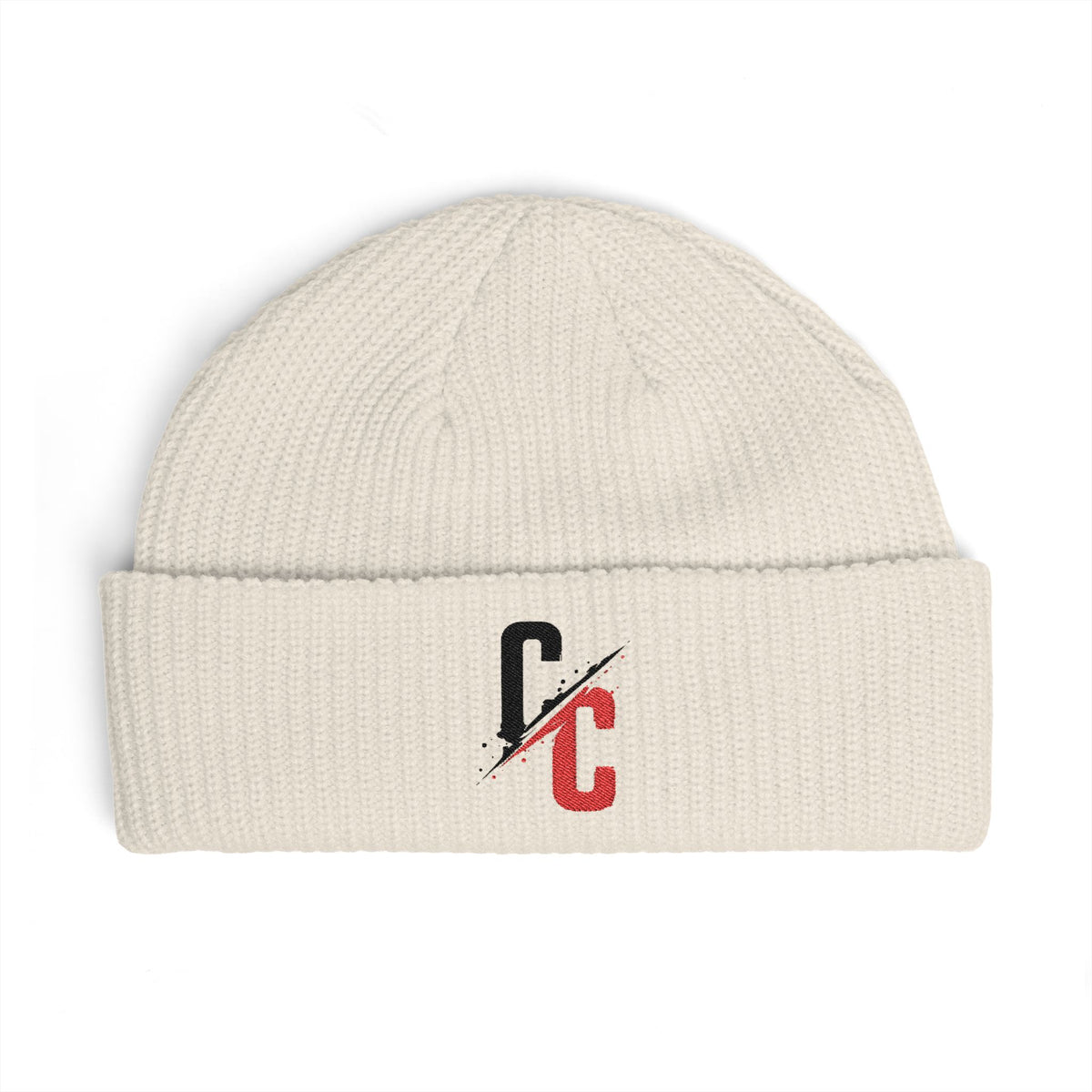 Cuff Beanie — Minimal Split 'C/C' Embroidered Knit Cap