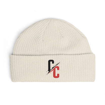 Cuff Beanie — Minimal Split 'C/C' Embroidered Knit Cap