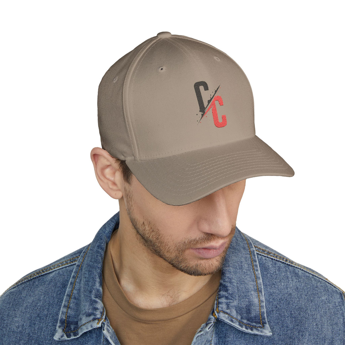 Embroidered CC Logo Black and Red Baseball Cap