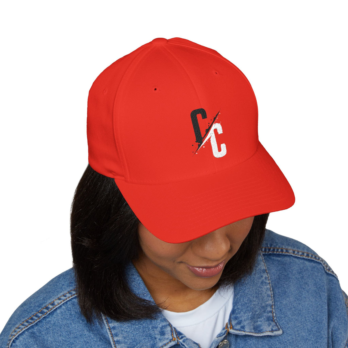 Embroidered CC Logo Black and White | Red Baseball Cap