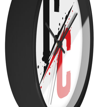 CC Split-Strike Wall Clock — Modern Black & Red Graphic Timepiece
