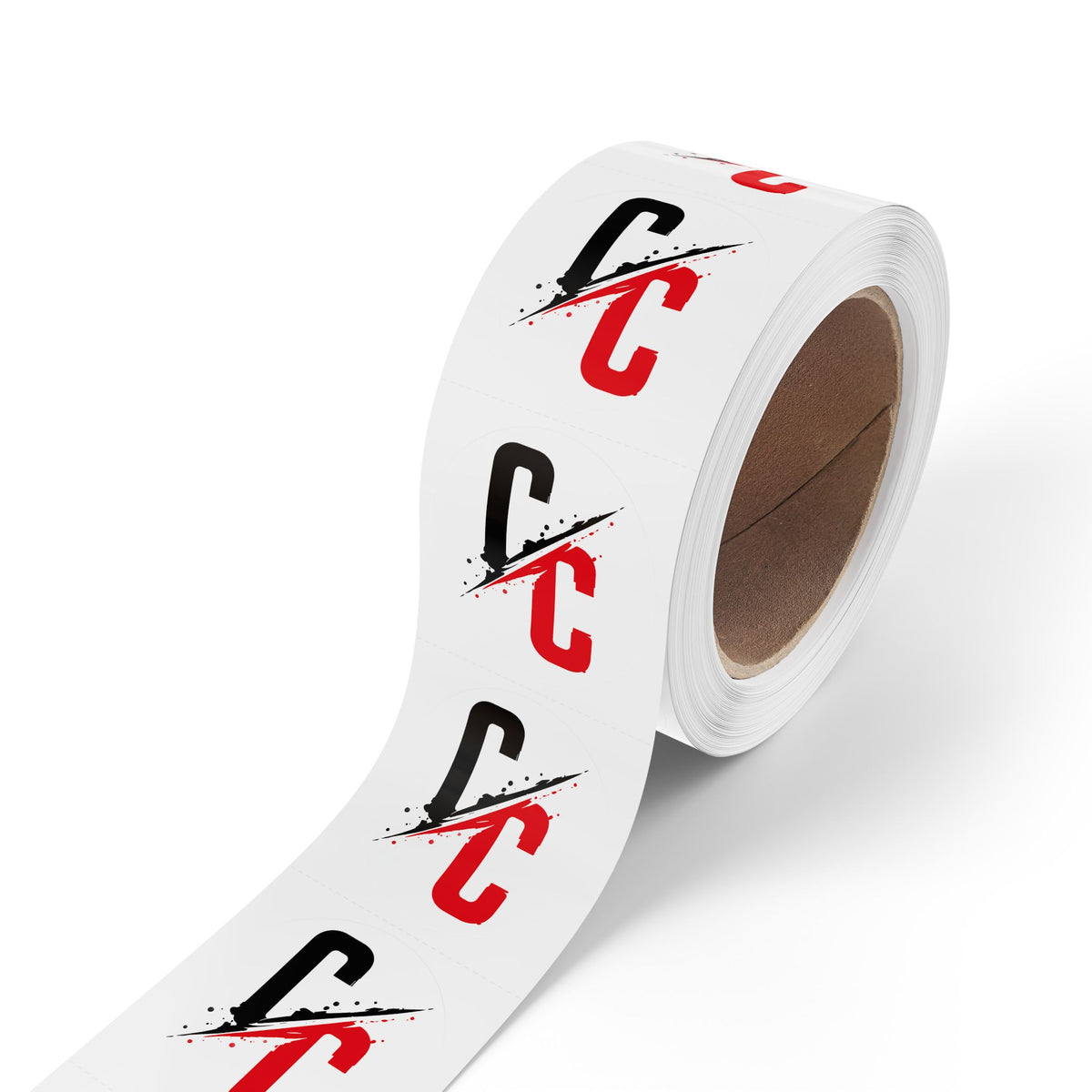 Round Logo Sticker Roll — Black & Red 'C/C' Branded Labels