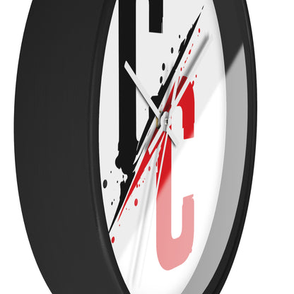 CC Split-Strike Wall Clock — Modern Black & Red Graphic Timepiece