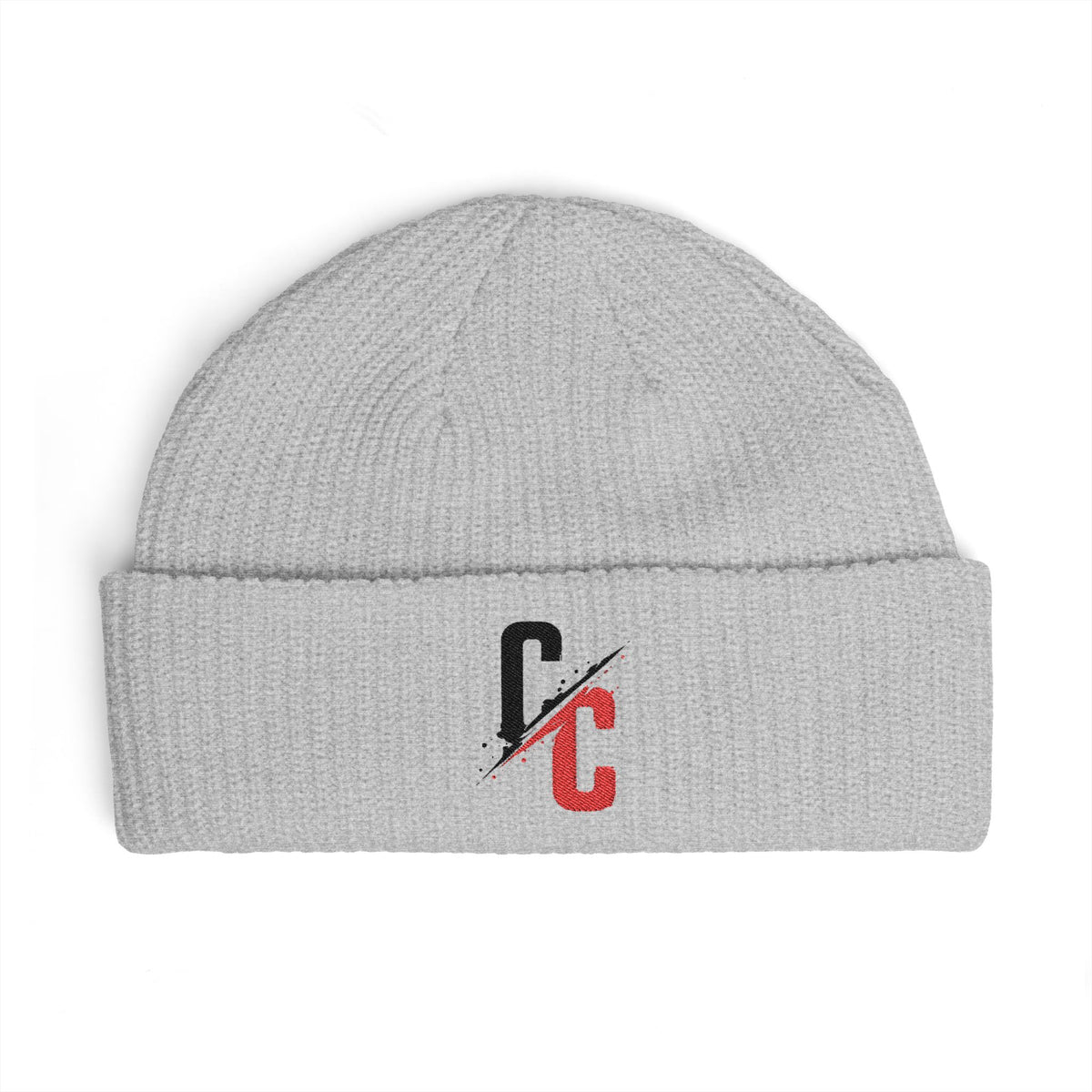 Cuff Beanie — Minimal Split 'C/C' Embroidered Knit Cap