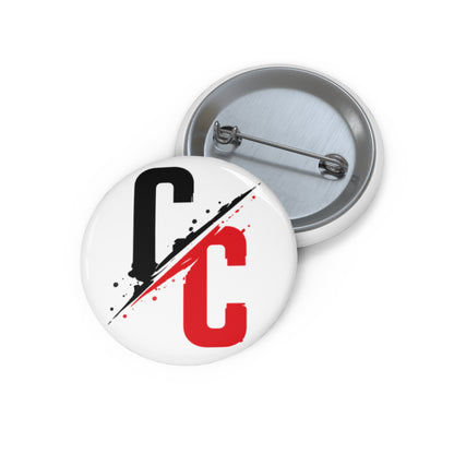 Pin Button — Split CC Logo Metal Badge (Black & Red)