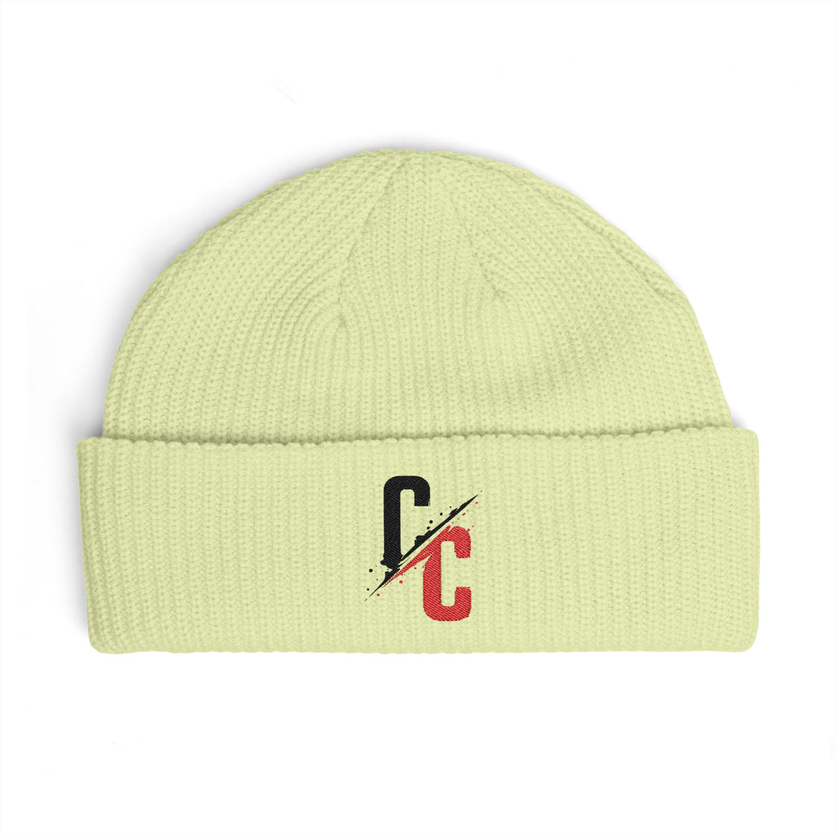 Cuff Beanie — Minimal Split 'C/C' Embroidered Knit Cap