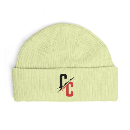 Cuff Beanie — Minimal Split 'C/C' Embroidered Knit Cap