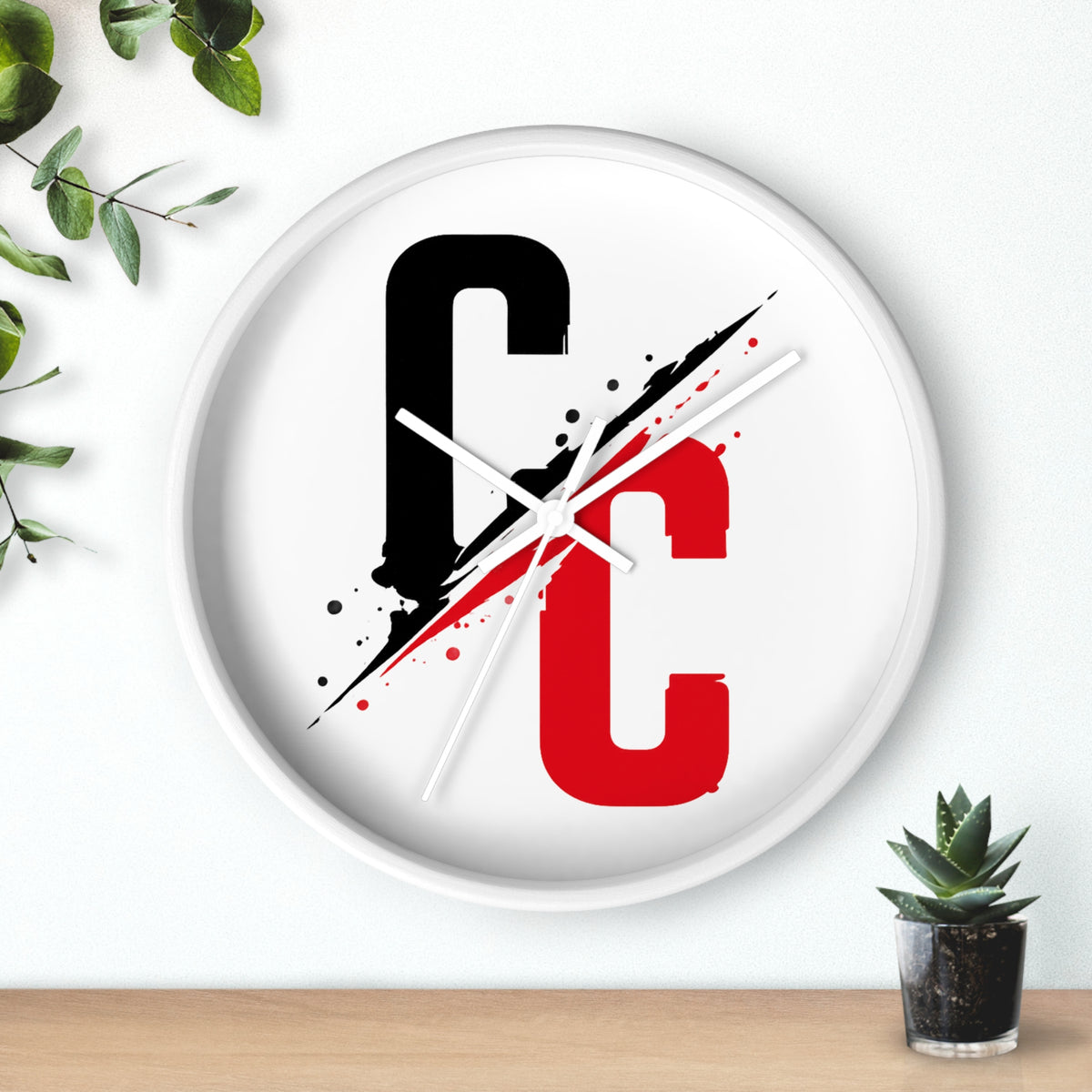 CC Split-Strike Wall Clock — Modern Black & Red Graphic Timepiece