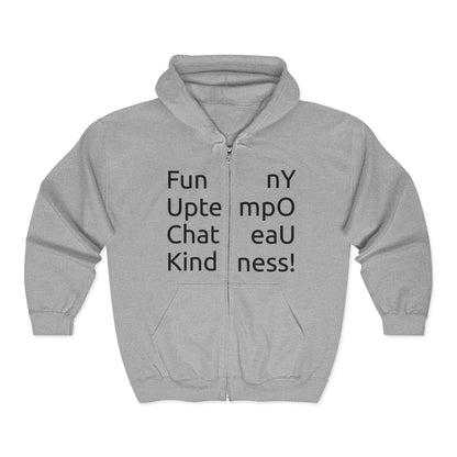 Full-Zip Hoodie — Playful Vertical Text Design ("F-U")