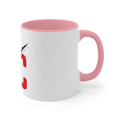 Accent Mug — CC Monogram Split Brush Stroke Coffee Cup (Pink Interior)