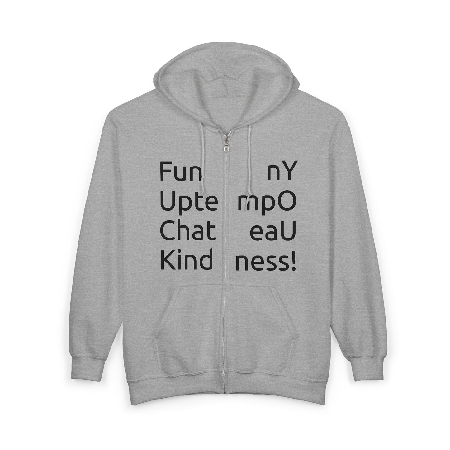 Full-Zip Hoodie — Playful Vertical Text Design ("F-U")