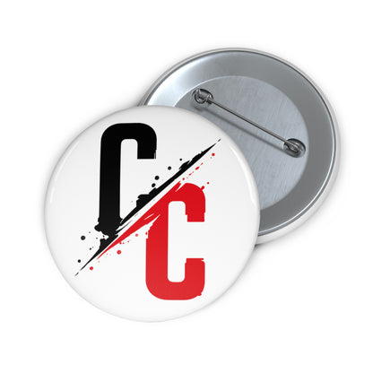Pin Button — Split CC Logo Metal Badge (Black & Red)
