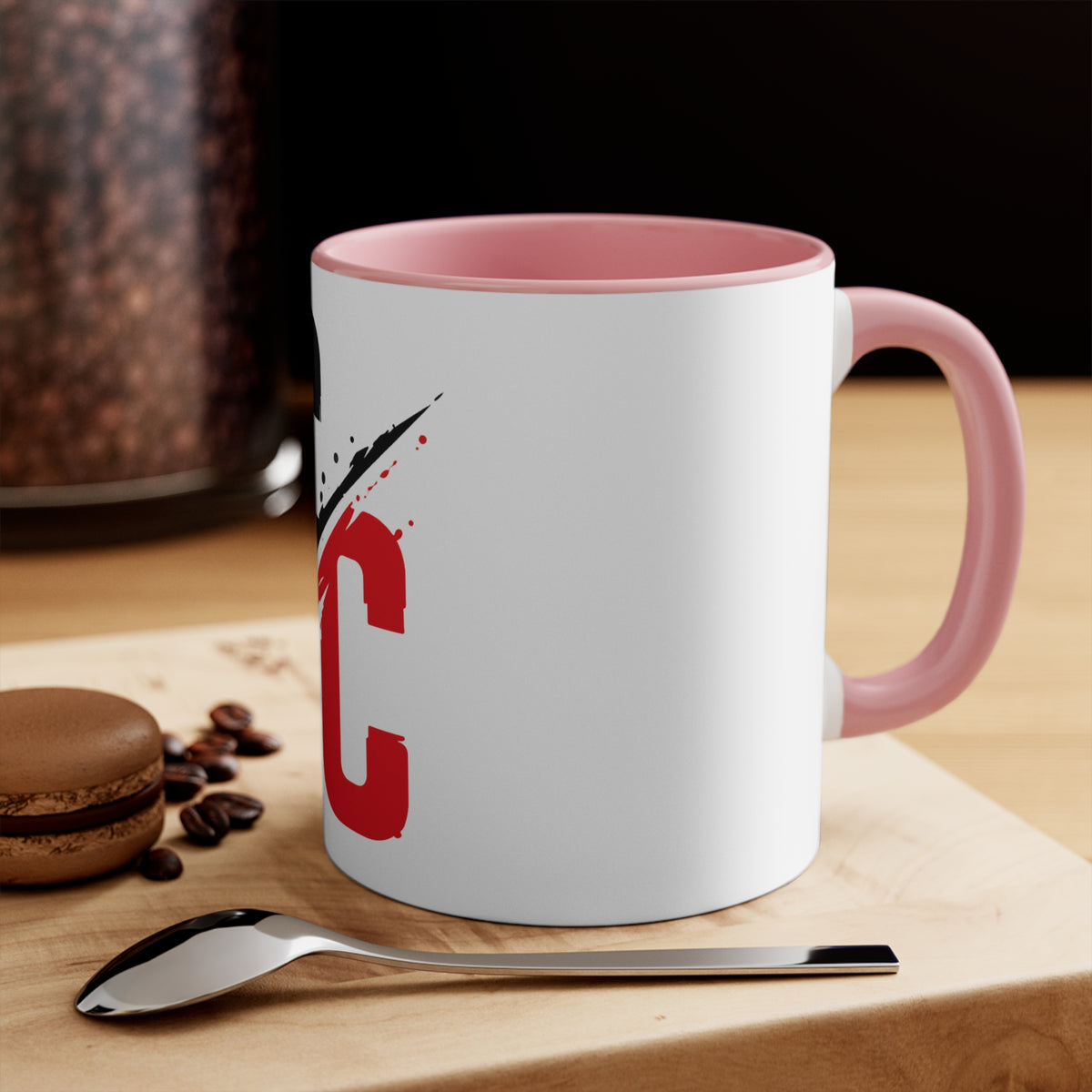 Accent Mug — CC Monogram Split Brush Stroke Coffee Cup (Pink Interior)