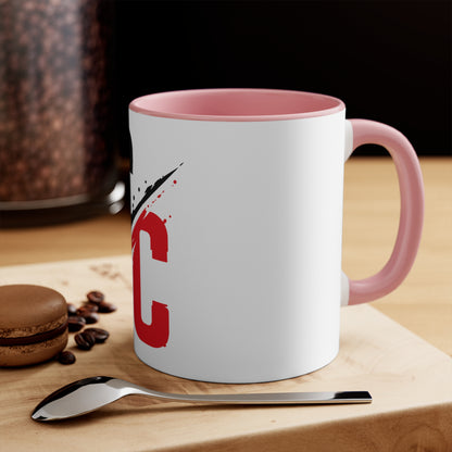 Accent Mug — CC Monogram Split Brush Stroke Coffee Cup (Pink Interior)