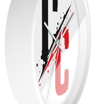 CC Split-Strike Wall Clock — Modern Black & Red Graphic Timepiece