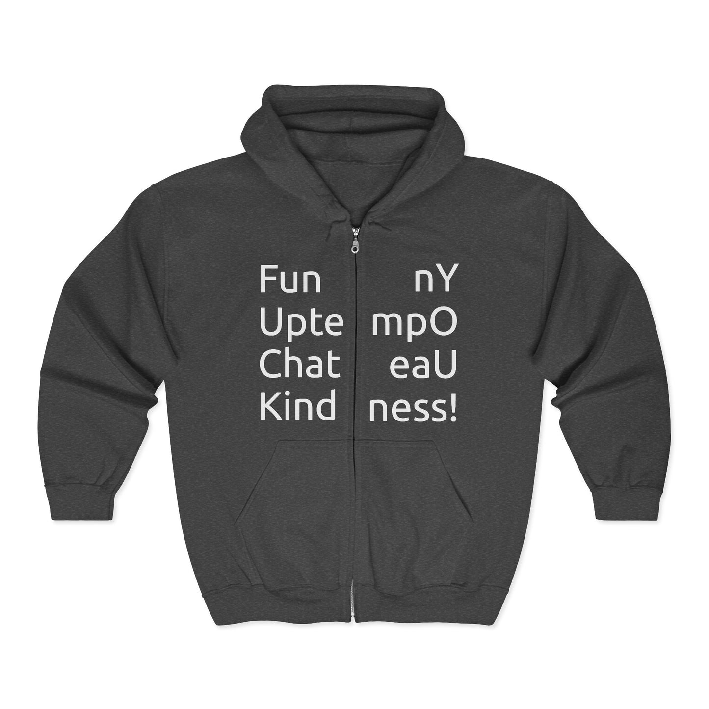 Full-Zip Hoodie — Playful Vertical Text Design ("F-U")