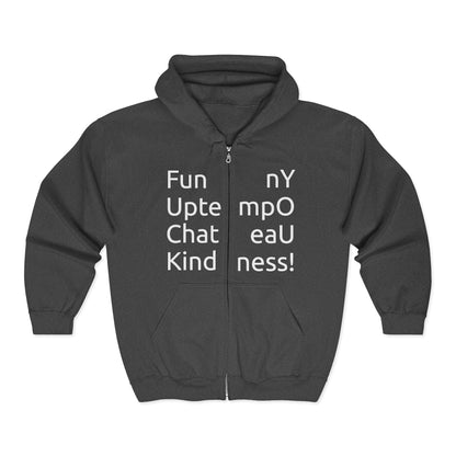 Full-Zip Hoodie — Playful Vertical Text Design ("F-U")