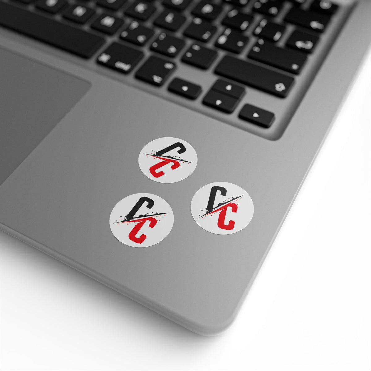 Round Logo Sticker Roll — Black & Red 'C/C' Branded Labels