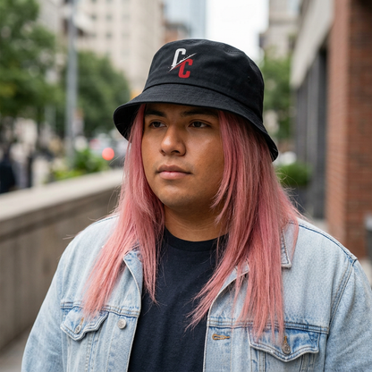 Embroidered CC Split Logo Nylon Bucket Hat — Lightweight Streetwear