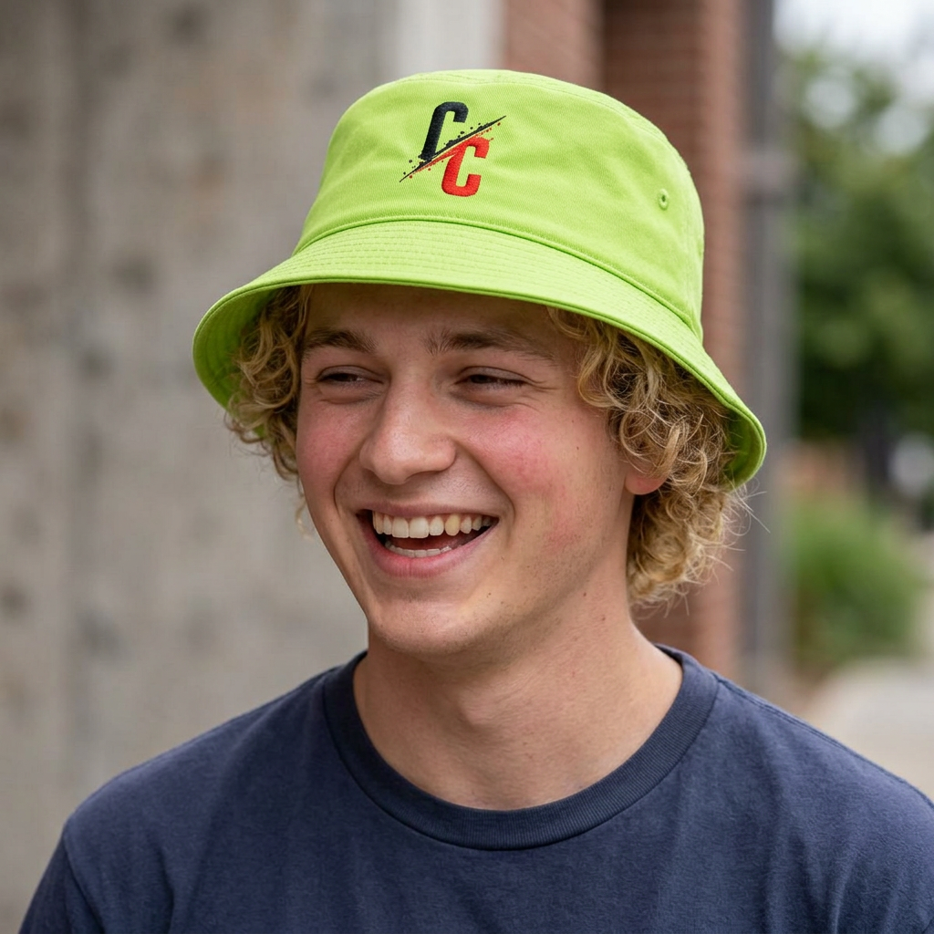 Embroidered CC Split Logo Nylon Bucket Hat — Lightweight Streetwear