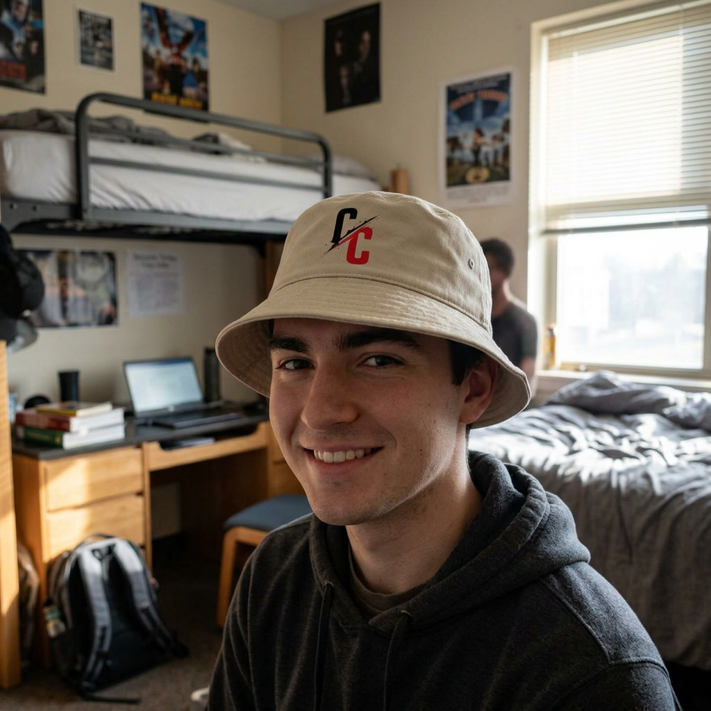 Embroidered CC Split Logo Nylon Bucket Hat — Lightweight Streetwear