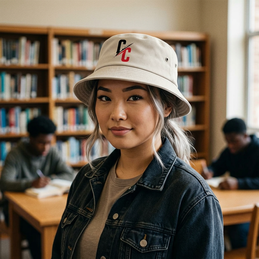 Embroidered CC Split Logo Nylon Bucket Hat — Lightweight Streetwear