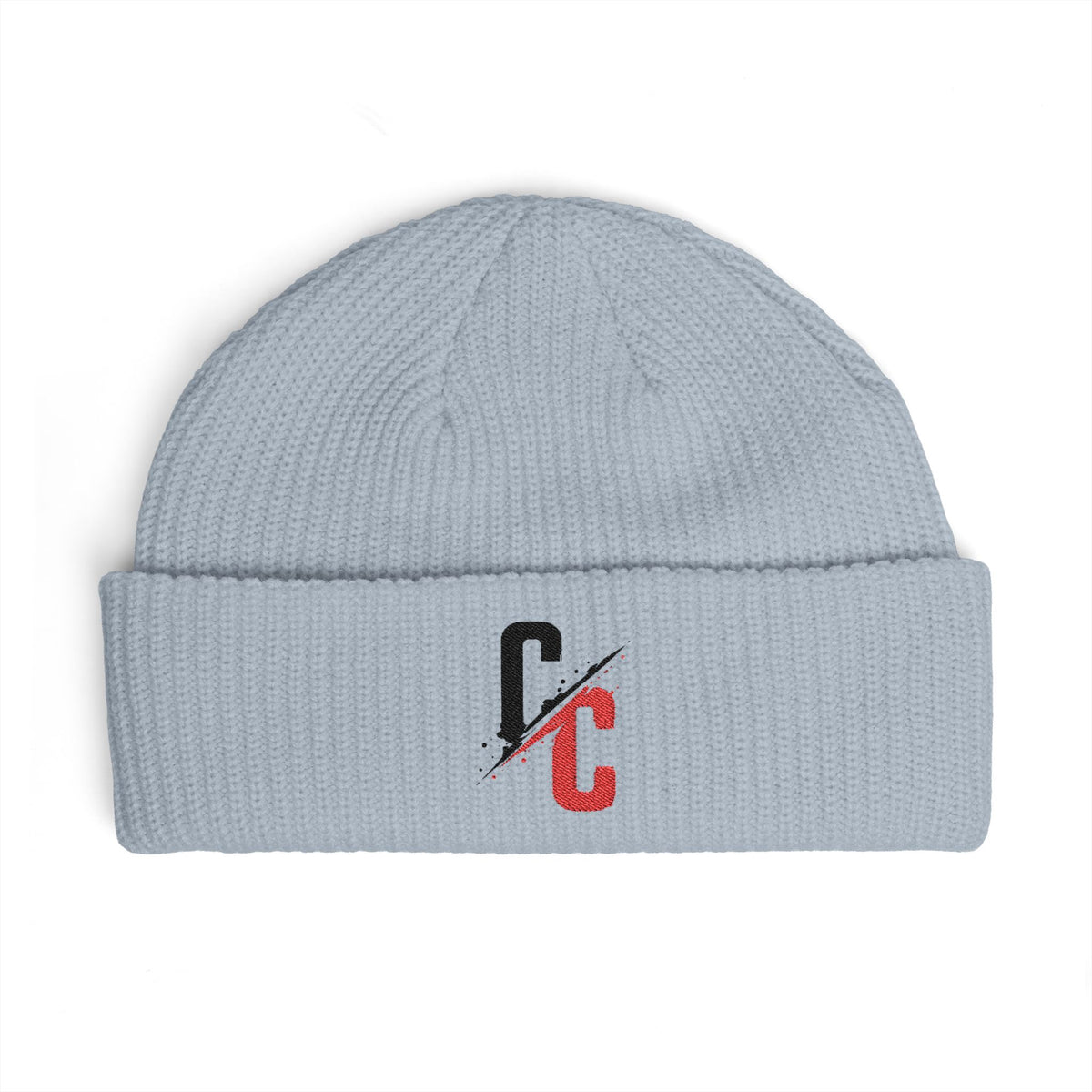 Cuff Beanie — Minimal Split 'C/C' Embroidered Knit Cap