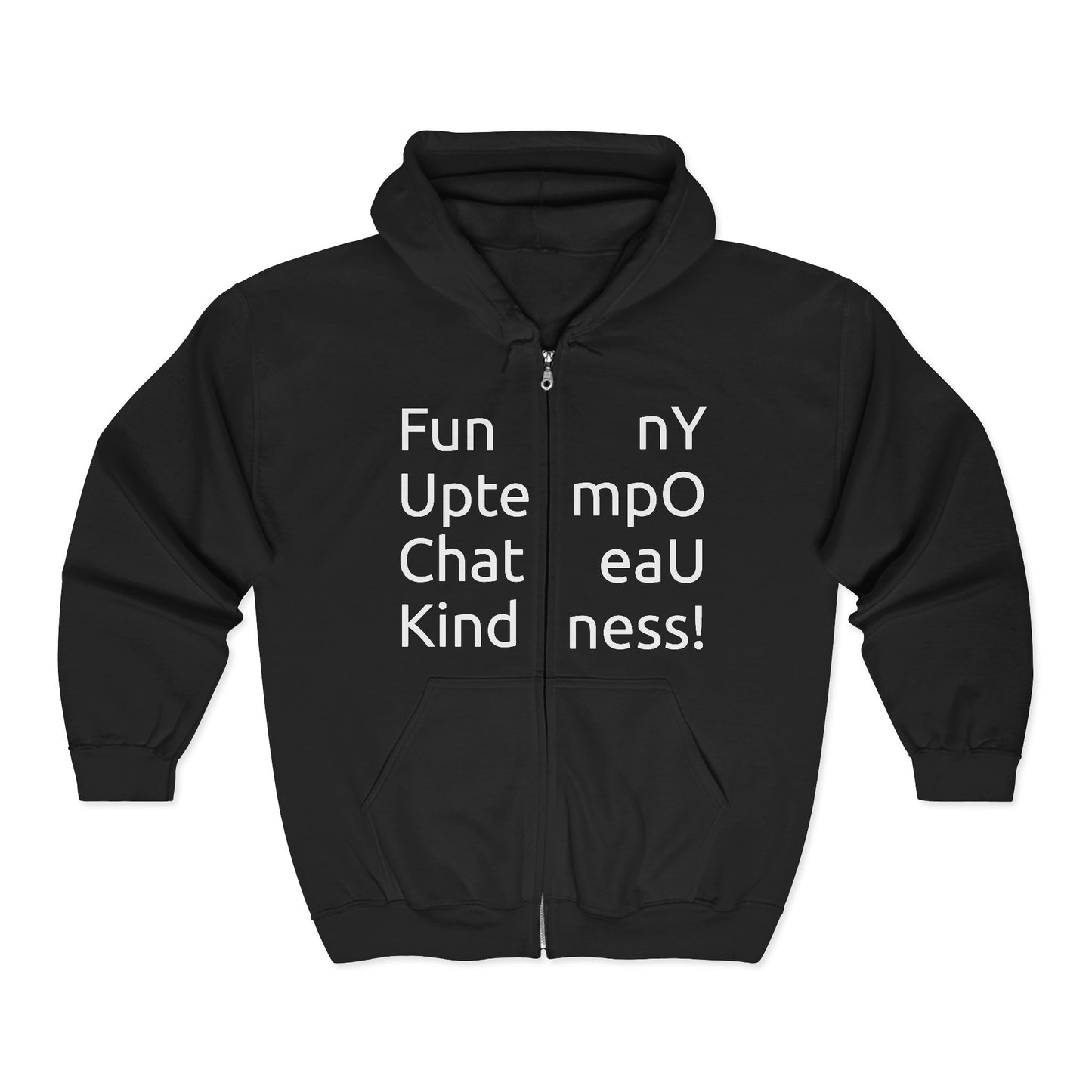 Full-Zip Hoodie — Playful Vertical Text Design ("F-U")