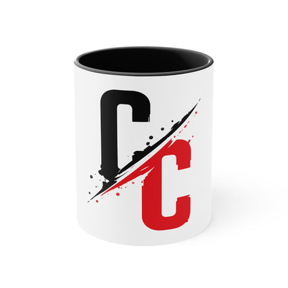Accent Mug — CC Monogram Split Brush Stroke Coffee Cup (Pink Interior)