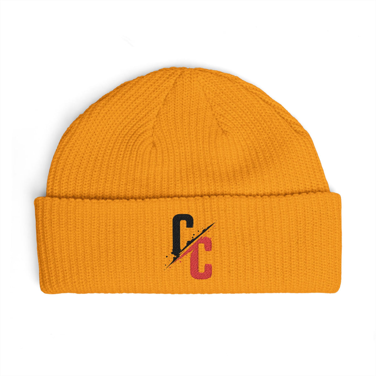 Cuff Beanie — Minimal Split 'C/C' Embroidered Knit Cap