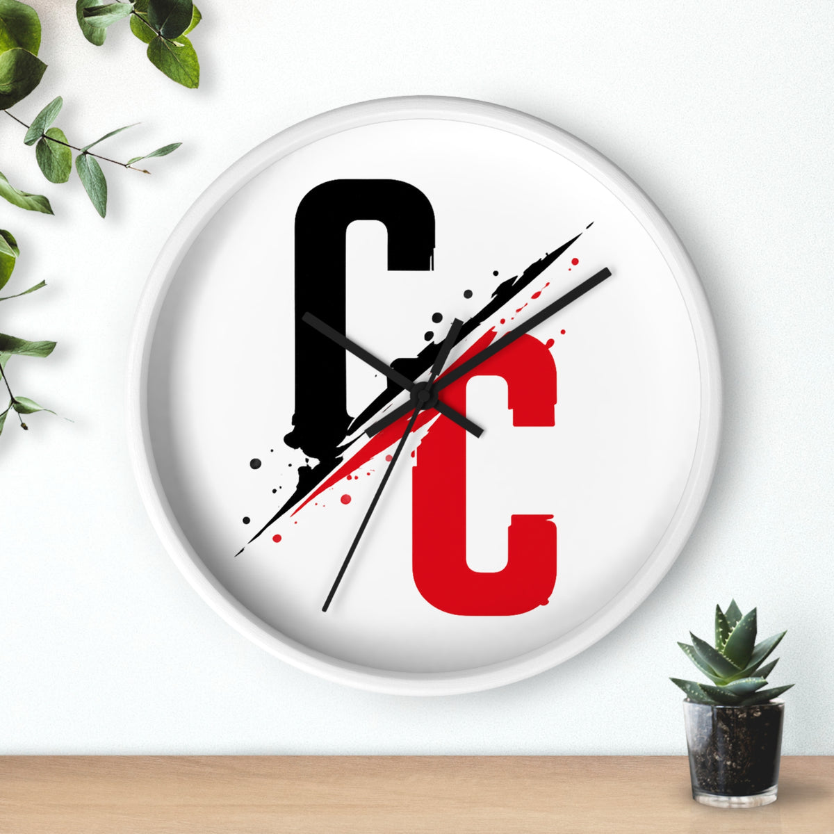 CC Split-Strike Wall Clock — Modern Black & Red Graphic Timepiece