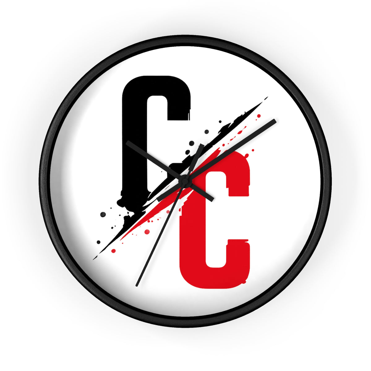 CC Split-Strike Wall Clock — Modern Black & Red Graphic Timepiece