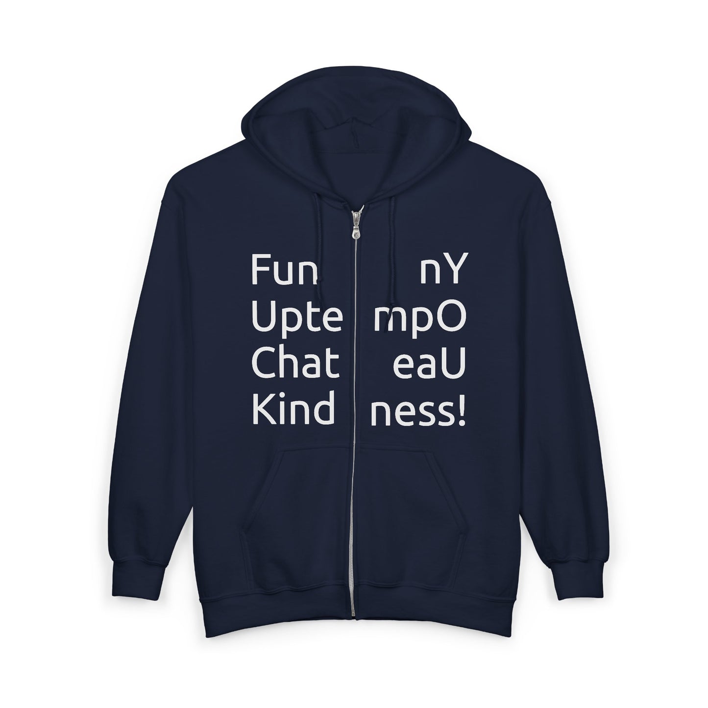 Full-Zip Hoodie — Playful Vertical Text Design ("F-U")