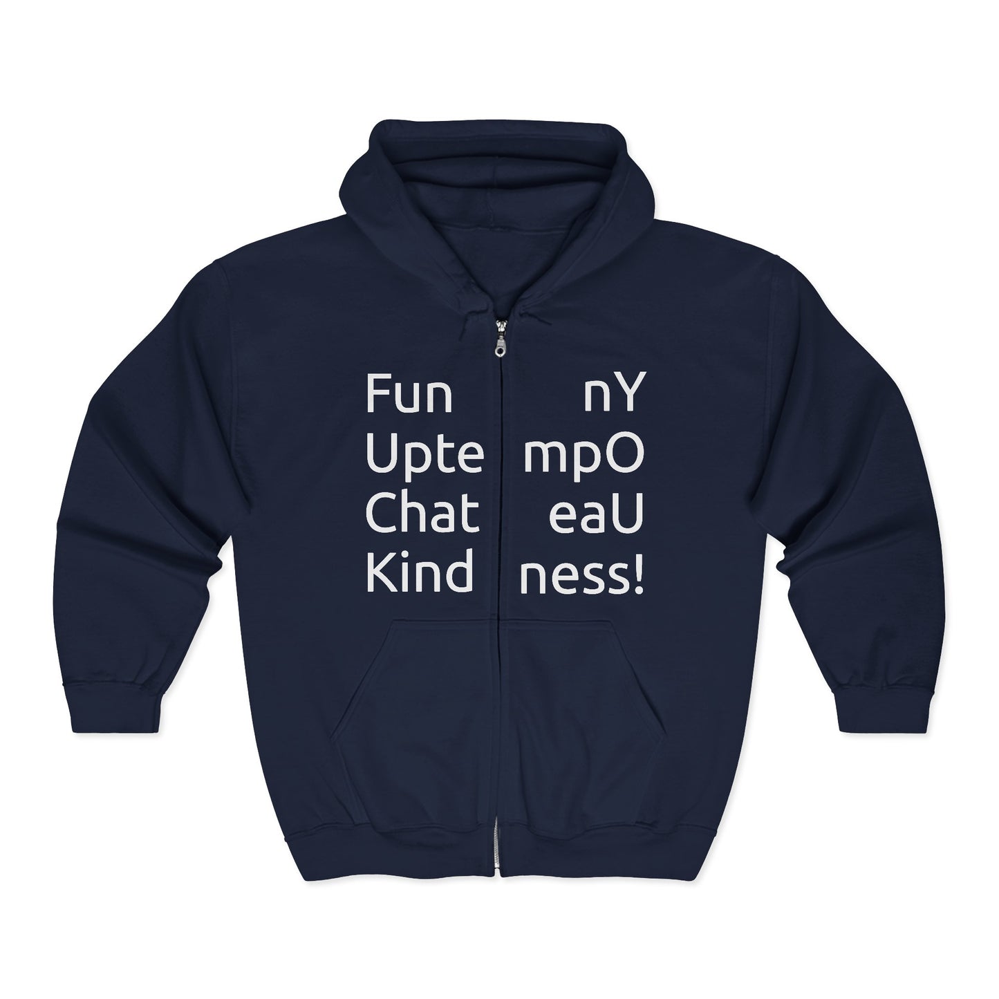Full-Zip Hoodie — Playful Vertical Text Design ("F-U")