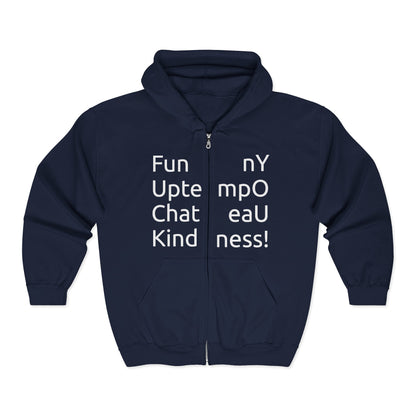 Full-Zip Hoodie — Playful Vertical Text Design ("F-U")
