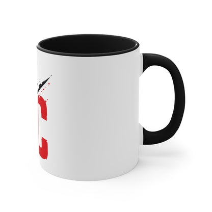 Accent Mug — CC Monogram Split Brush Stroke Coffee Cup (Pink Interior)