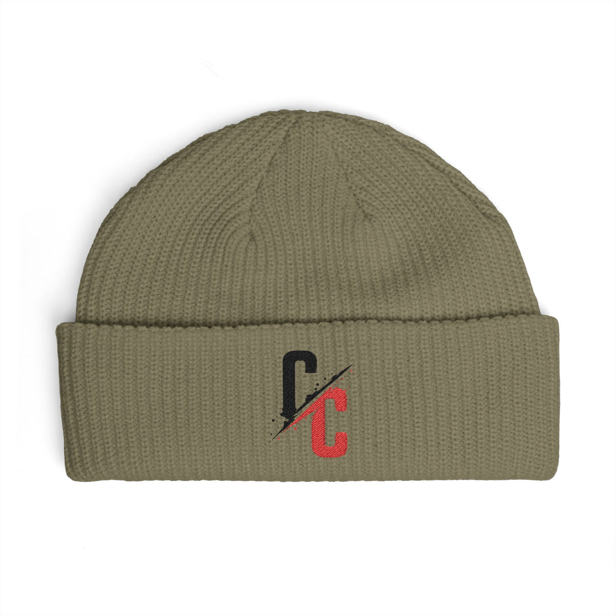 Cuff Beanie — Minimal Split 'C/C' Embroidered Knit Cap