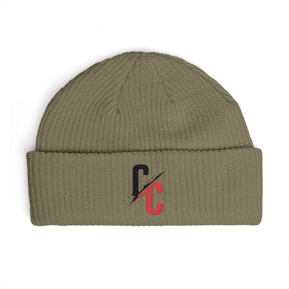 Cuff Beanie — Minimal Split 'C/C' Embroidered Knit Cap