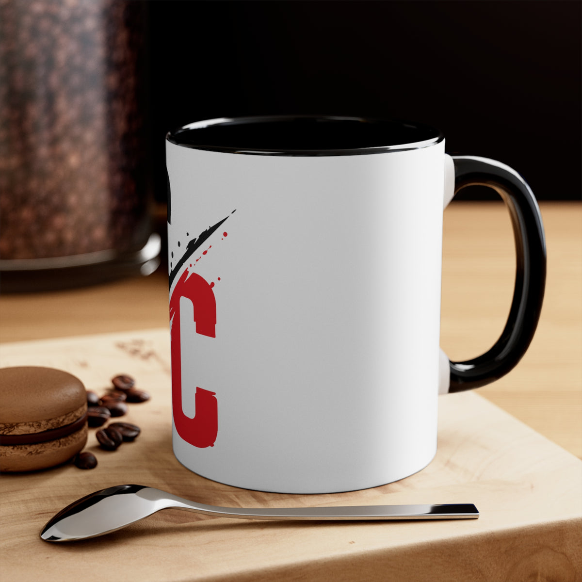 Accent Mug — CC Monogram Split Brush Stroke Coffee Cup (Pink Interior)