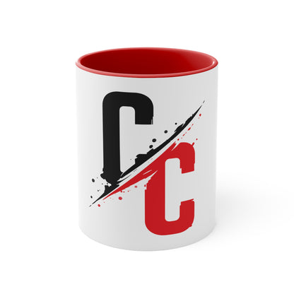 Accent Mug — CC Monogram Split Brush Stroke Coffee Cup (Pink Interior)
