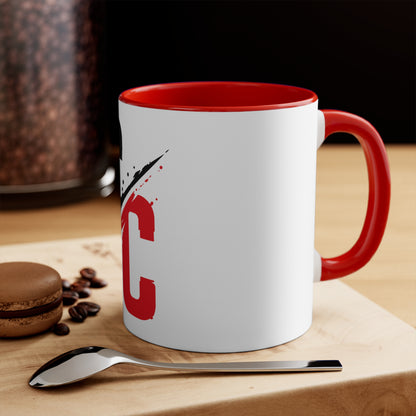 Accent Mug — CC Monogram Split Brush Stroke Coffee Cup (Pink Interior)